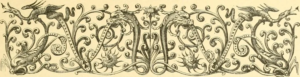 An illustration from Étude des ornements : première partie : dauphins-écailles-bucrânes-grecques-guirlandes-flots grecs, 1896, leaf 242