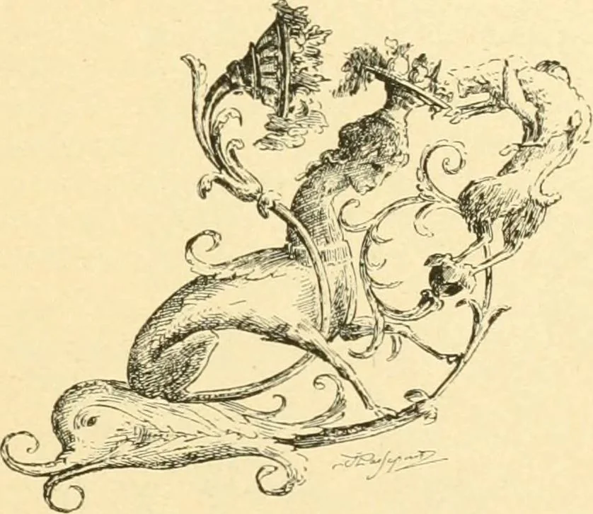 An illustration from Étude des ornements : première partie : dauphins-écailles-bucrânes-grecques-guirlandes-flots grecs, 1896, leaf 30