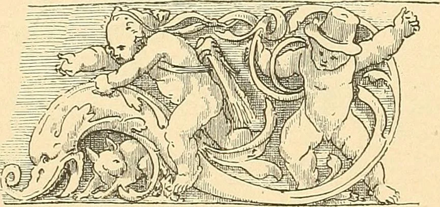An illustration from Étude des ornements : première partie : dauphins-écailles-bucrânes-grecques-guirlandes-flots grecs, 1896, leaf 31