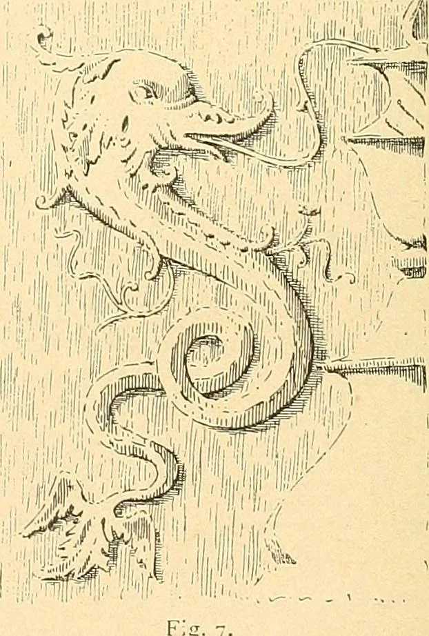 An illustration from Étude des ornements : première partie : dauphins-écailles-bucrânes-grecques-guirlandes-flots grecs, 1896, leaf 37