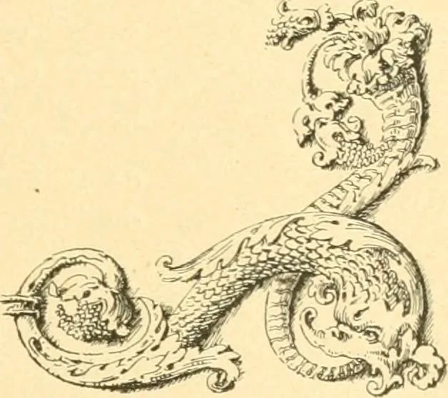 An illustration from Étude des ornements : première partie : dauphins-écailles-bucrânes-grecques-guirlandes-flots grecs, 1896, leaf 38