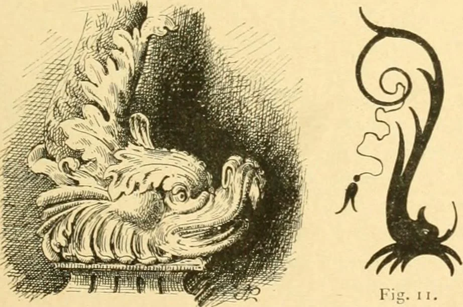 An illustration from Étude des ornements : première partie : dauphins-écailles-bucrânes-grecques-guirlandes-flots grecs, 1896, leaf 38
