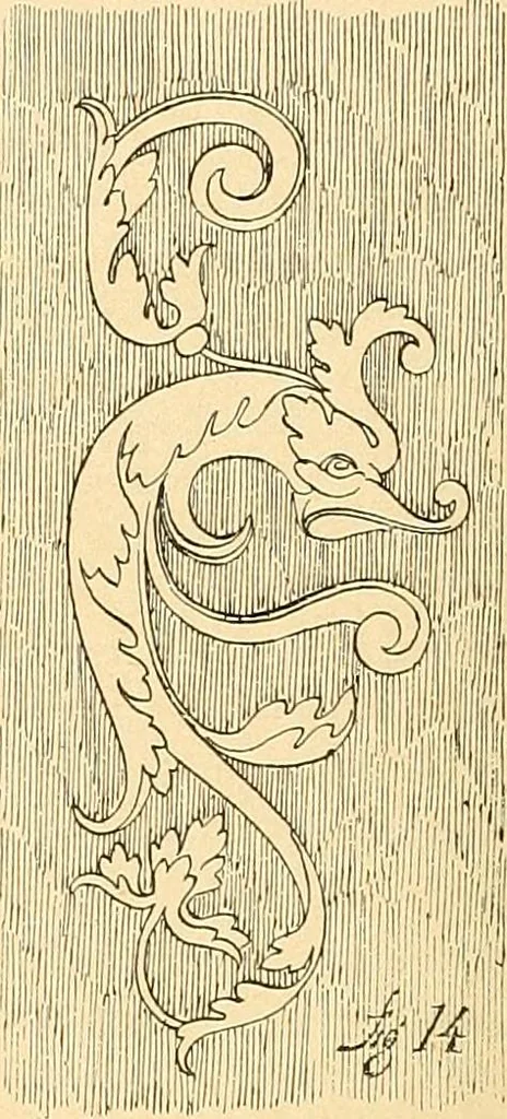 An illustration from Étude des ornements : première partie : dauphins-écailles-bucrânes-grecques-guirlandes-flots grecs, 1896, leaf 39