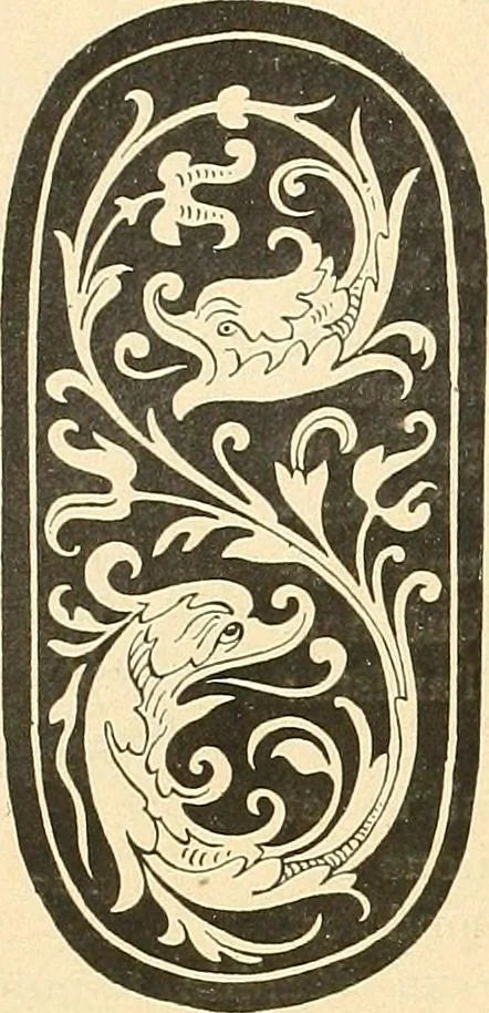 An illustration from Étude des ornements : première partie : dauphins-écailles-bucrânes-grecques-guirlandes-flots grecs, 1896, leaf 43