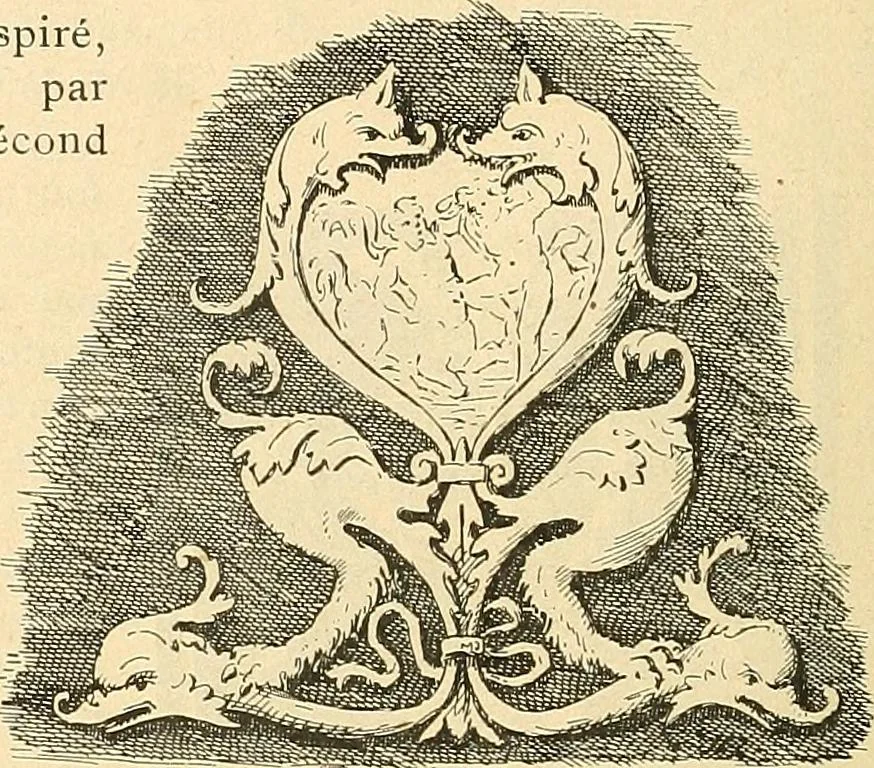 An illustration from Étude des ornements : première partie : dauphins-écailles-bucrânes-grecques-guirlandes-flots grecs, 1896, leaf 43