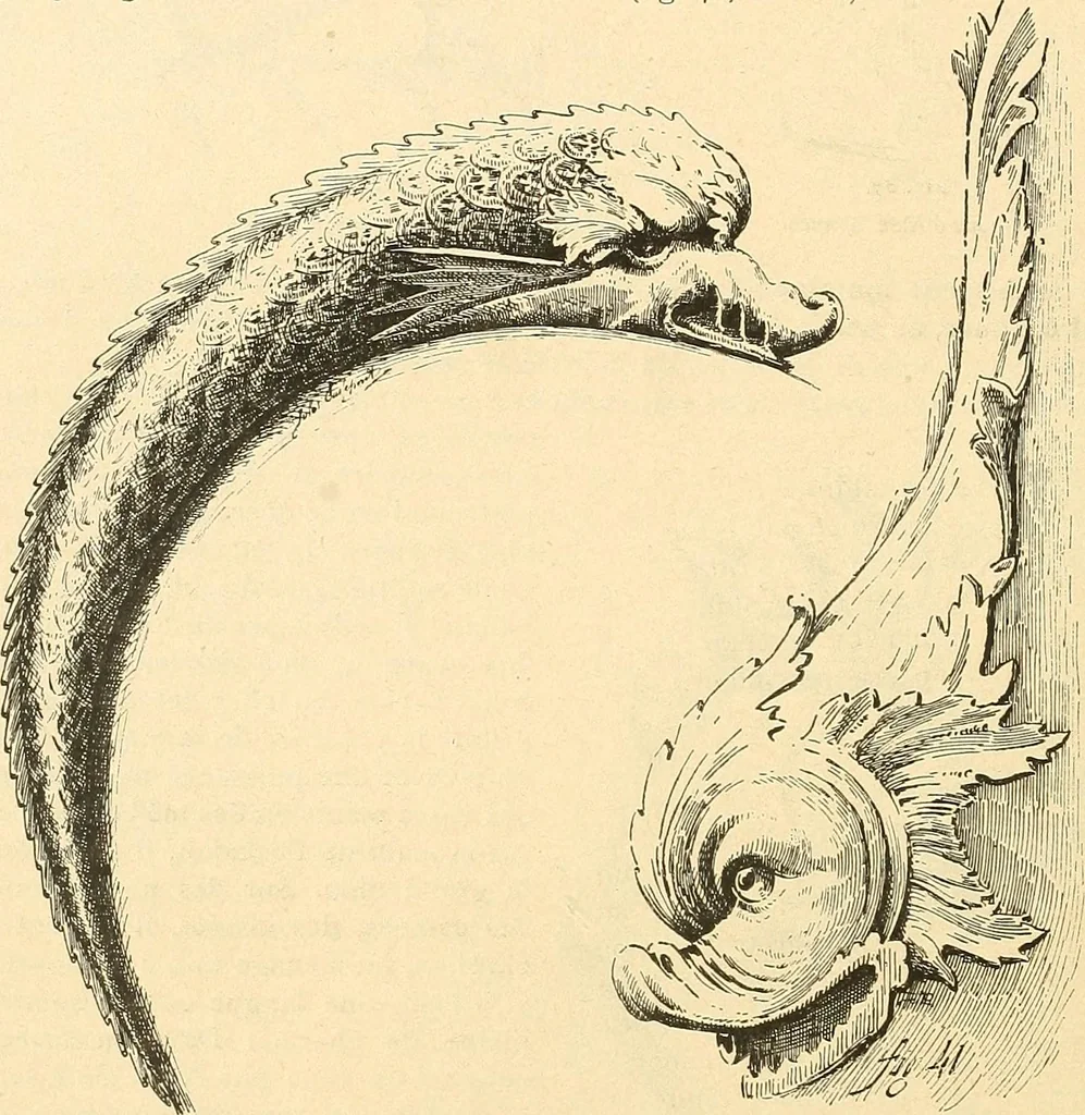 An illustration from Étude des ornements : première partie : dauphins-écailles-bucrânes-grecques-guirlandes-flots grecs, 1896, leaf 47