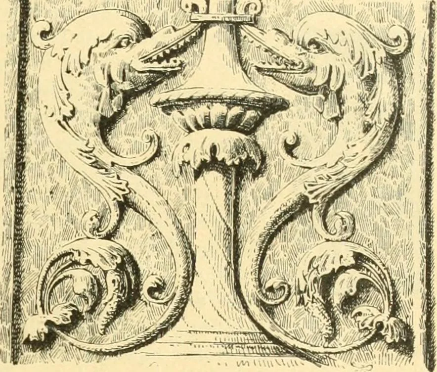 An illustration from Étude des ornements : première partie : dauphins-écailles-bucrânes-grecques-guirlandes-flots grecs, 1896, leaf 50