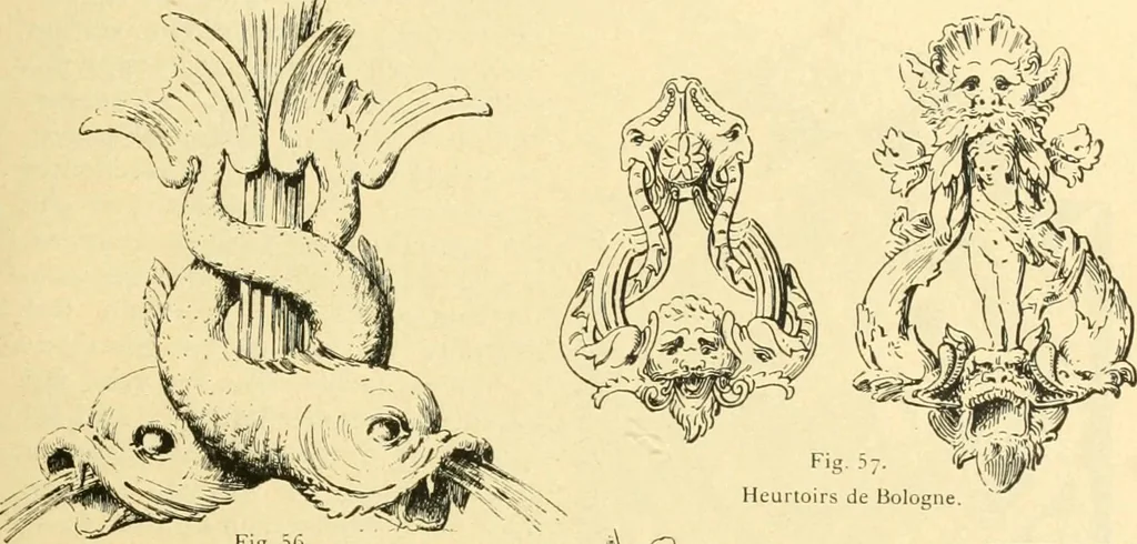 An illustration from Étude des ornements : première partie : dauphins-écailles-bucrânes-grecques-guirlandes-flots grecs, 1896, leaf 52