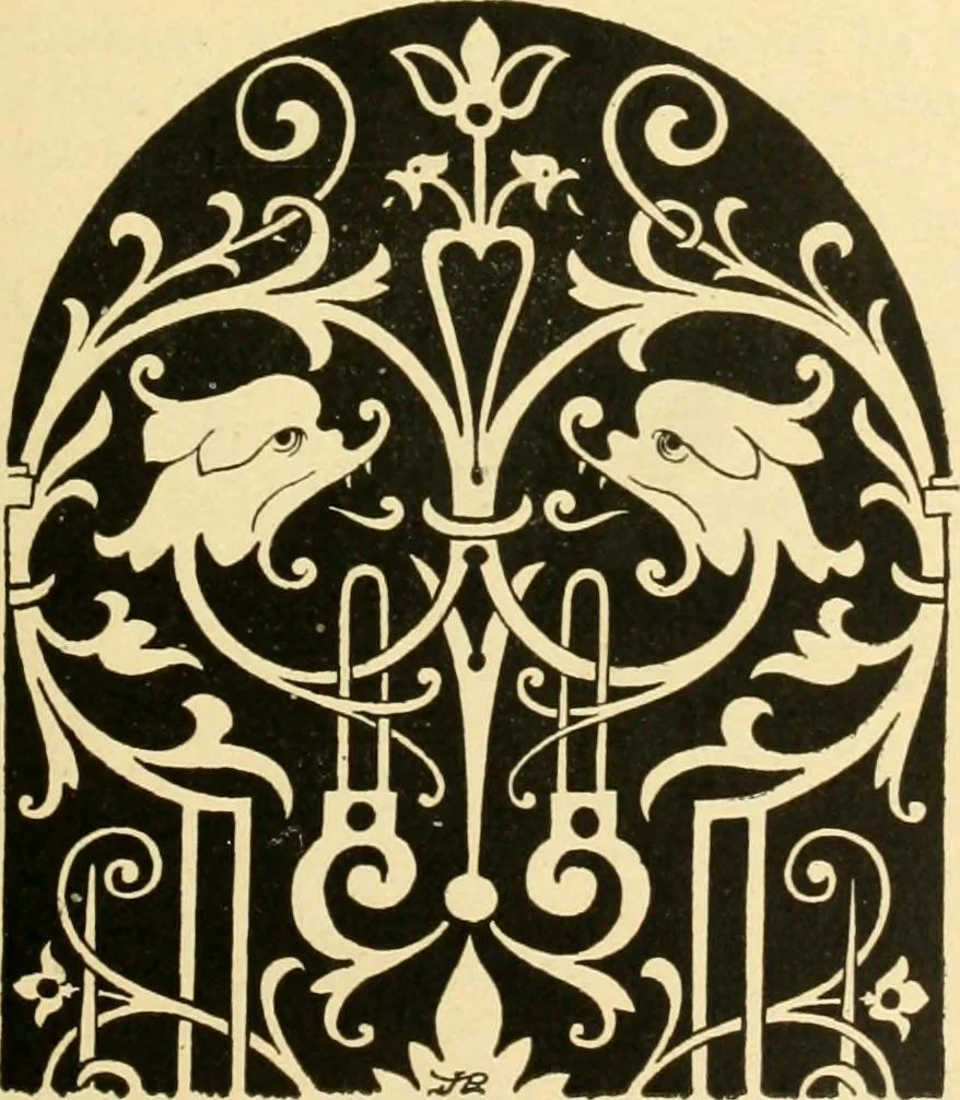 An illustration from Étude des ornements : première partie : dauphins-écailles-bucrânes-grecques-guirlandes-flots grecs, 1896, leaf 52