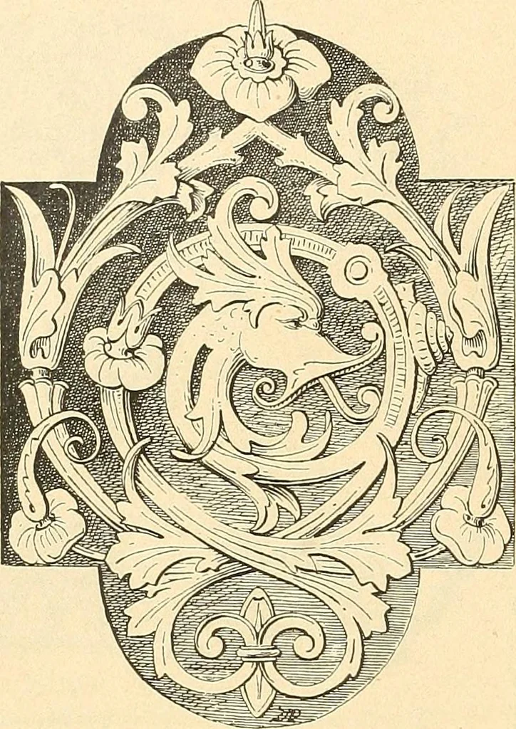 An illustration from Étude des ornements : première partie : dauphins-écailles-bucrânes-grecques-guirlandes-flots grecs, 1896, leaf 53