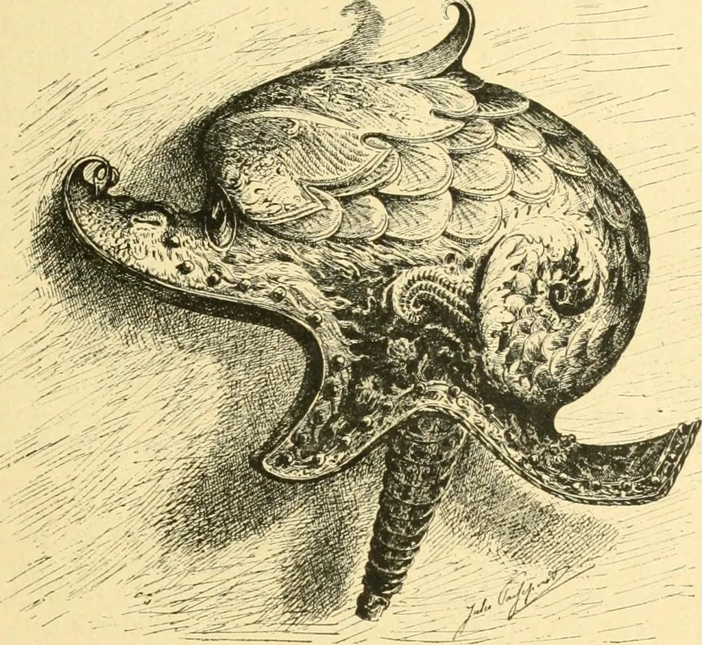 An illustration from Étude des ornements : première partie : dauphins-écailles-bucrânes-grecques-guirlandes-flots grecs, 1896, leaf 54