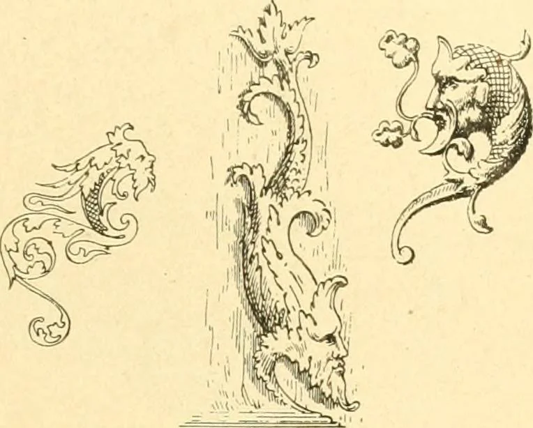 An illustration from Étude des ornements : première partie : dauphins-écailles-bucrânes-grecques-guirlandes-flots grecs, 1896, leaf 56