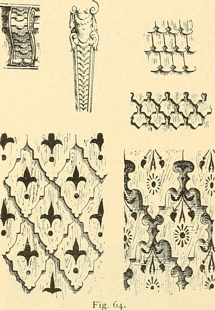 An illustration from Étude des ornements : première partie : dauphins-écailles-bucrânes-grecques-guirlandes-flots grecs, 1896, leaf 75