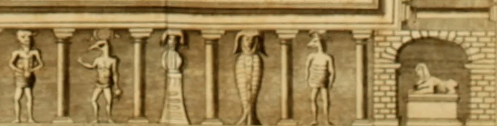 An illustration from Turris Babel, sive Archontologia qua Primo Priscorum post diluvium hominum vita, mores rerumque gestarum magnitudo, Secundo Turris fabrica civitatumque extructio, consusio linguarum, inde gentium transmigrationis..., 1679, leaf 120