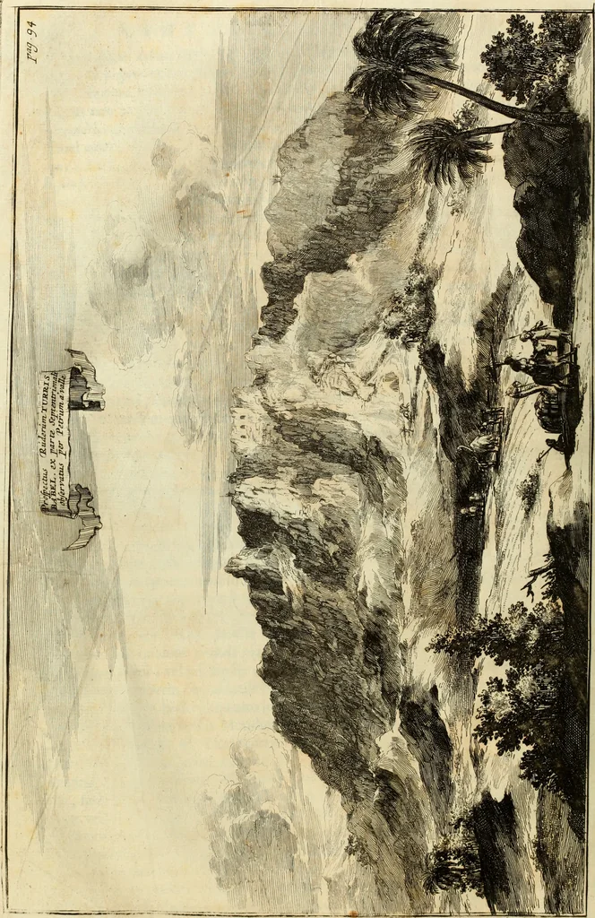 An illustration from Turris Babel, sive Archontologia qua Primo Priscorum post diluvium hominum vita, mores rerumque gestarum magnitudo, Secundo Turris fabrica civitatumque extructio, consusio linguarum, inde gentium transmigrationis..., 1679, leaf 139