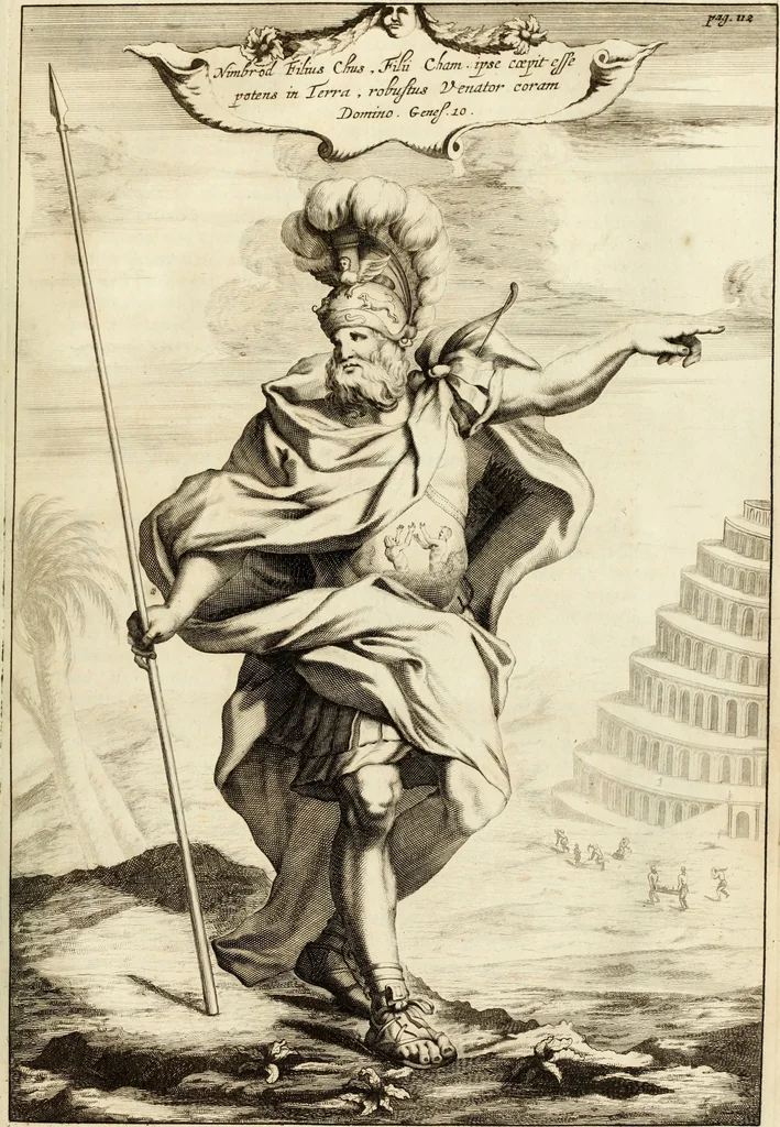 An illustration from Turris Babel, sive Archontologia qua Primo Priscorum post diluvium hominum vita, mores rerumque gestarum magnitudo, Secundo Turris fabrica civitatumque extructio, consusio linguarum, inde gentium transmigrationis..., 1679, leaf 164