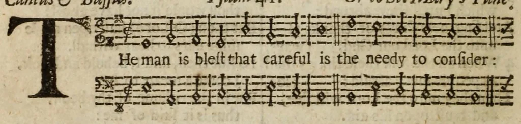 An illustration from The Whole book of Psalms : with the usual hymns and spiritual songs ; together with all the ancient and proper tunes sung in churches, with some of later use, 1677, leaf 94