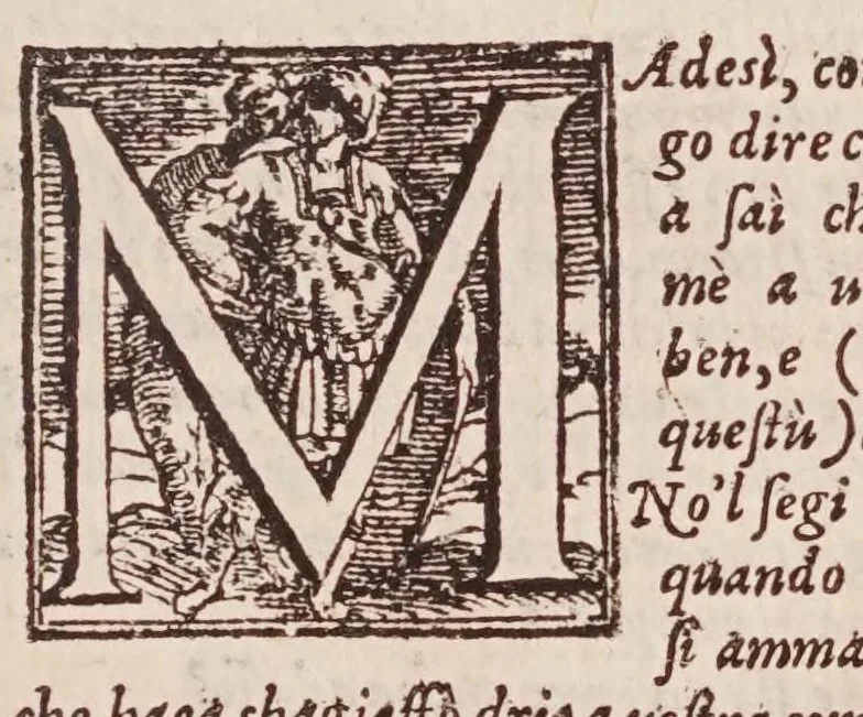 An illustration from [Tutte le opere del famosissimo Ruzante : di nuovo con somma diligenza rivedute, et corrette : et aggiuntovi un sonnetto et una canzone dell'istesso autore .., 1584, leaf 229