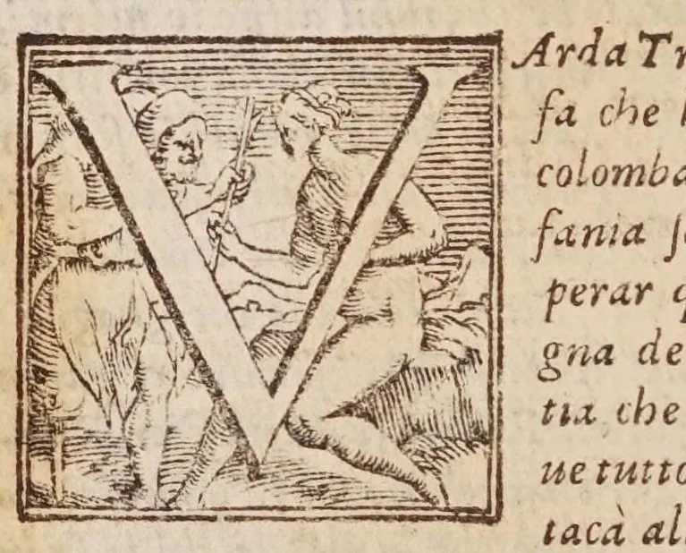 An illustration from [Tutte le opere del famosissimo Ruzante : di nuovo con somma diligenza rivedute, et corrette : et aggiuntovi un sonnetto et una canzone dell'istesso autore .., 1584, leaf 516