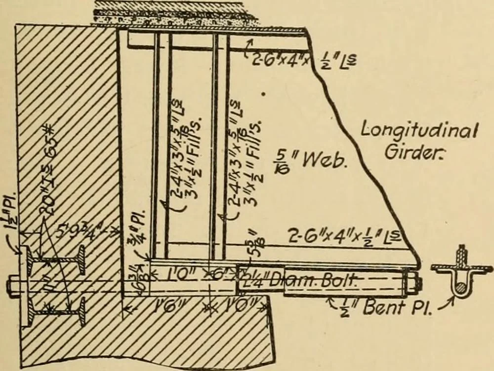 An illustration from Types and details of bridge construction, 1904, leaf 144