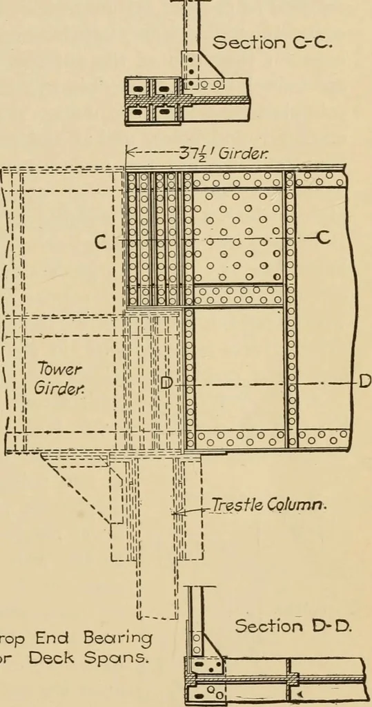 An illustration from Types and details of bridge construction, 1904, leaf 158
