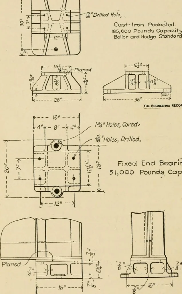 An illustration from Types and details of bridge construction, 1904, leaf 175