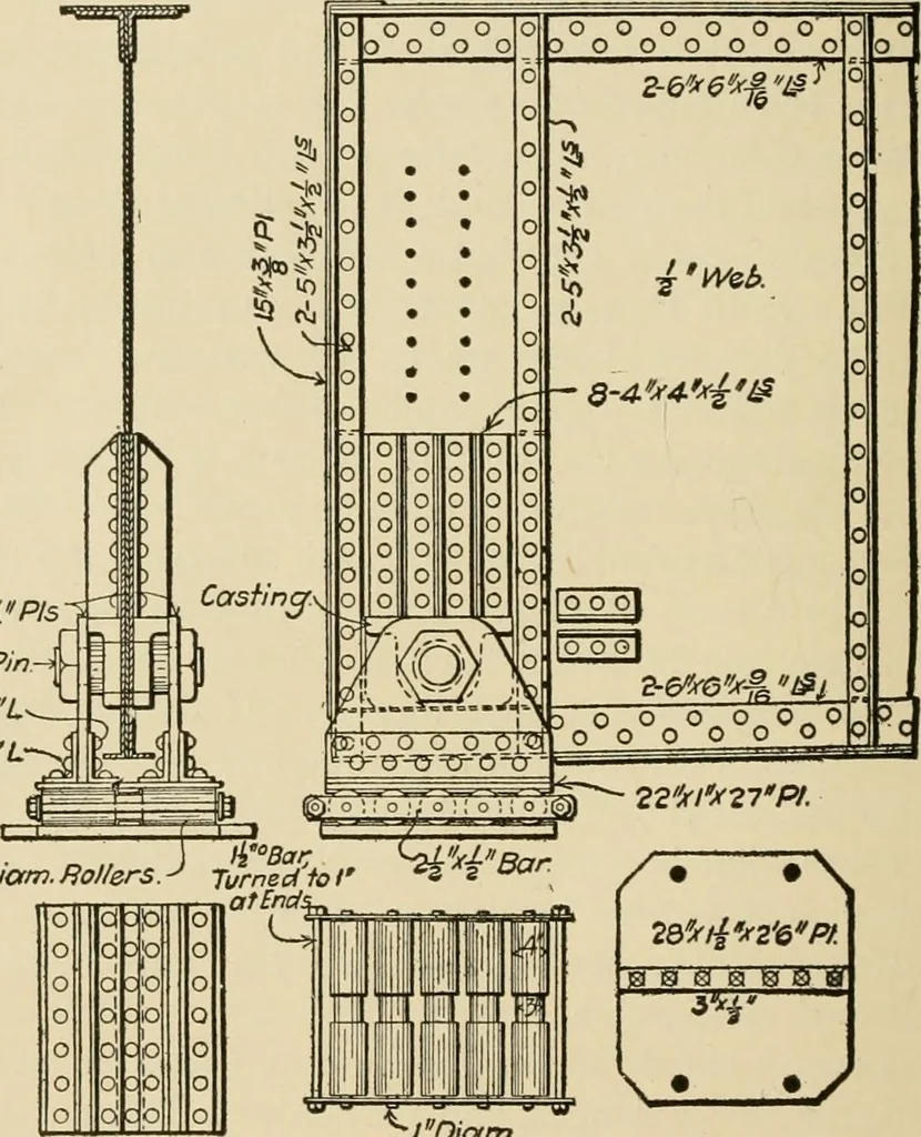 An illustration from Types and details of bridge construction, 1904, leaf 223