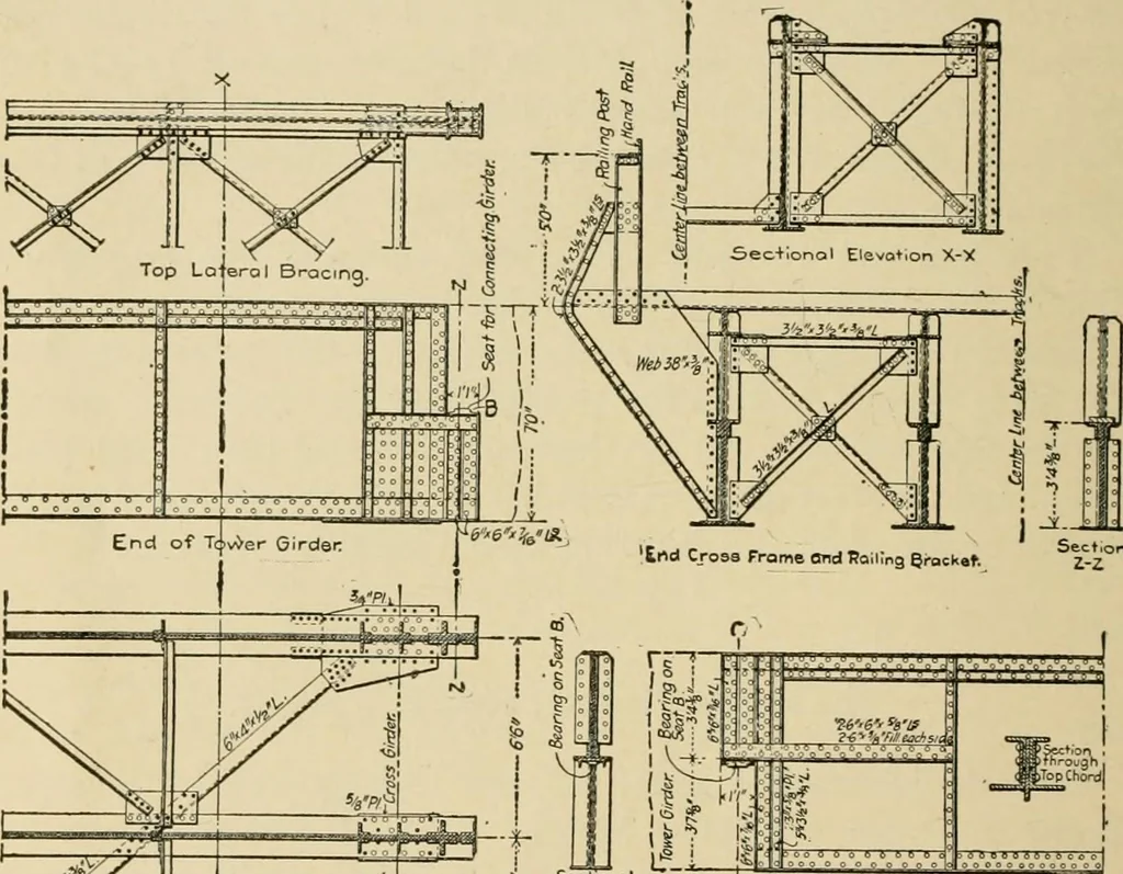 An illustration from Types and details of bridge construction, 1904, leaf 257