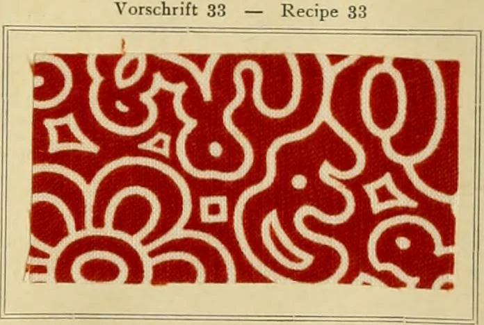 An illustration from Typfarben auf Baumwolle : gedruckt und geätzt = Standard colours on cotton : printed and discharged, 1900, leaf 56