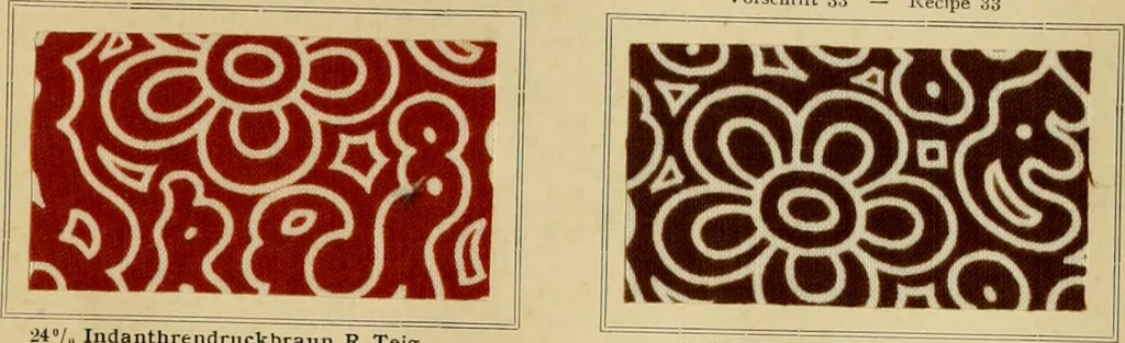 An illustration from Typfarben auf Baumwolle : gedruckt und geätzt = Standard colours on cotton : printed and discharged, 1900, leaf 58