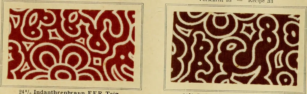 An illustration from Typfarben auf Baumwolle : gedruckt und geätzt = Standard colours on cotton : printed and discharged, 1900, leaf 58