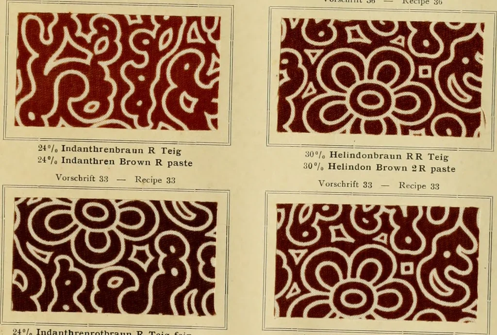 An illustration from Typfarben auf Baumwolle : gedruckt und geätzt = Standard colours on cotton : printed and discharged, 1900, leaf 58