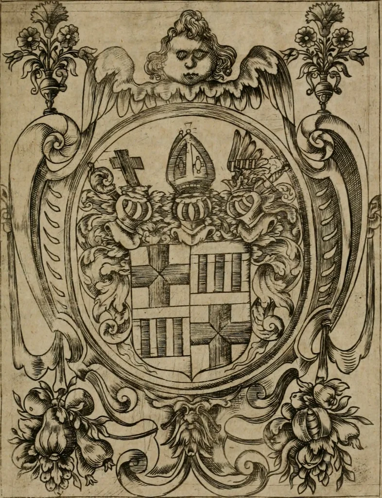 An illustration from Typicus hieropolitarcha, in antitypo expressus, anno Christi eodem : quo Theodorus Adolphus Paderbornensis Antistes XXXXVI a suis rite inauguratus ista sua exhibebat insignia, 1651, leaf 6