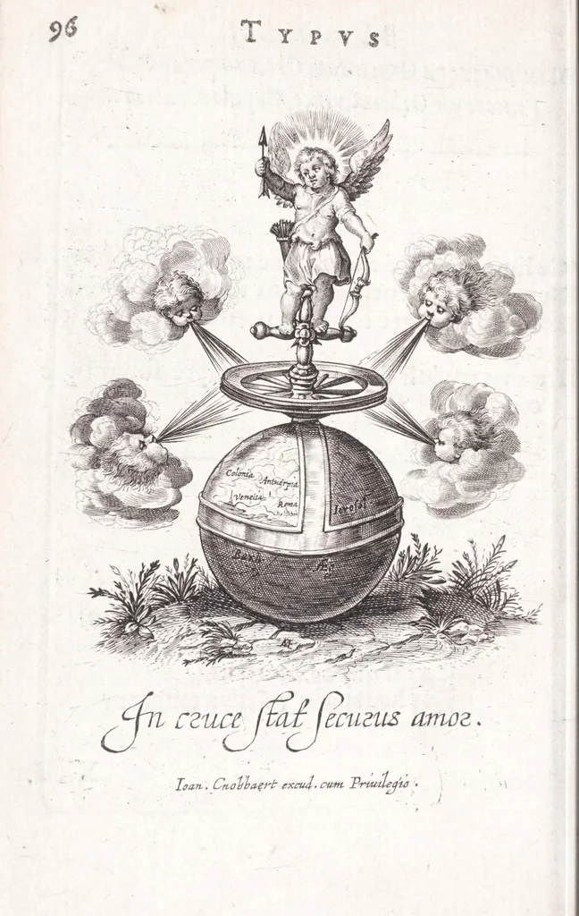 An illustration from Typus mundi, in quo eius calamitates et pericula nec non diuini, humanique amoris antipathia emblematice proponuntur, 1627, leaf 104