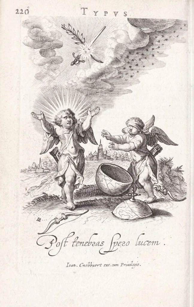 An illustration from Typus mundi, in quo eius calamitates et pericula nec non diuini, humanique amoris antipathia emblematice proponuntur, 1627, leaf 128