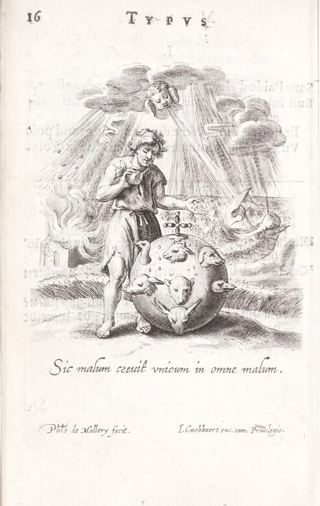 An illustration from Typus mundi, in quo eius calamitates et pericula nec non diuini, humanique amoris antipathia emblematice proponuntur, 1627, leaf 24