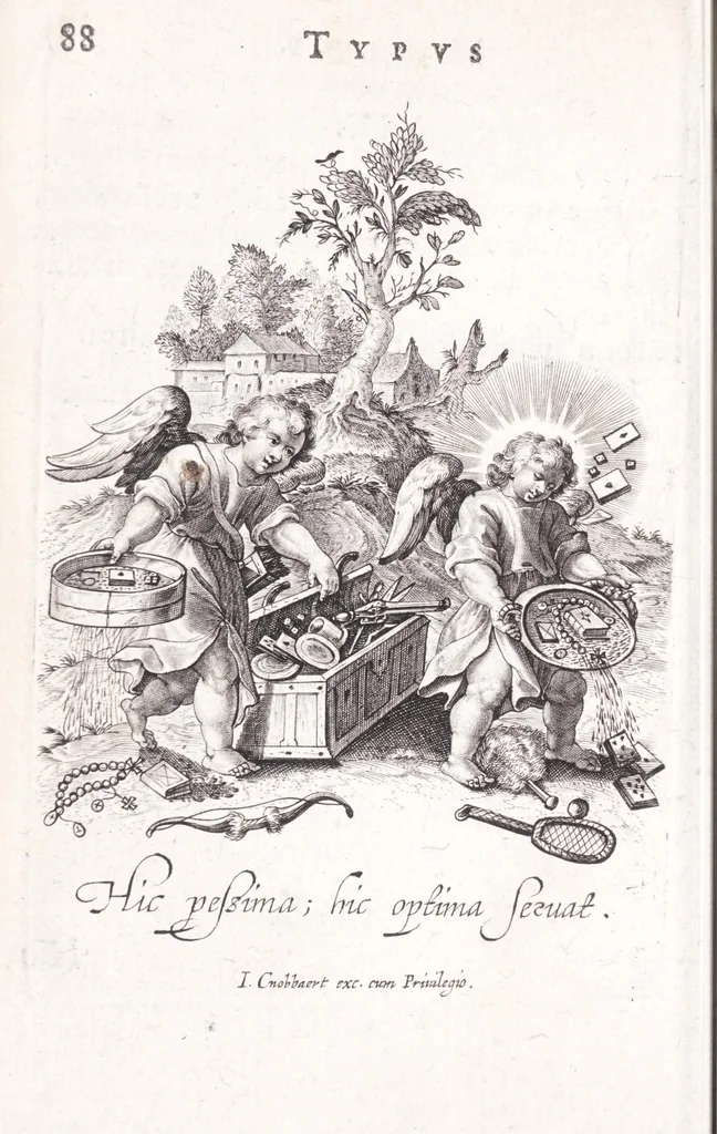 An illustration from Typus mundi, in quo eius calamitates et pericula nec non diuini, humanique amoris antipathia emblematice proponuntur, 1627, leaf 96