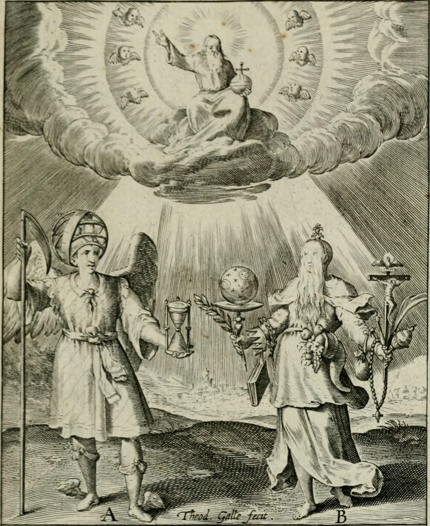 An illustration from Typus occasionis : in quo receptae commoda, neglectae verò incommoda, personato schemate proponuntur, 1603, leaf 12