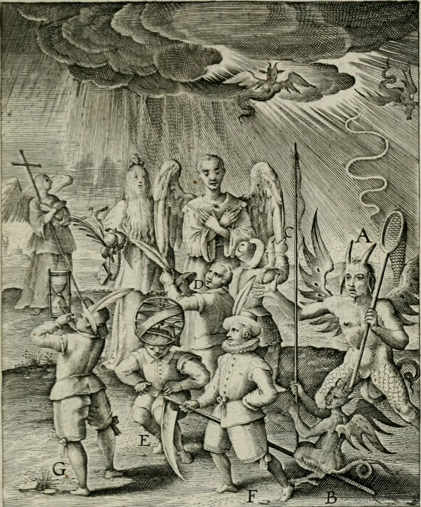 An illustration from Typus occasionis : in quo receptae commoda, neglectae verò incommoda, personato schemate proponuntur, 1603, leaf 16