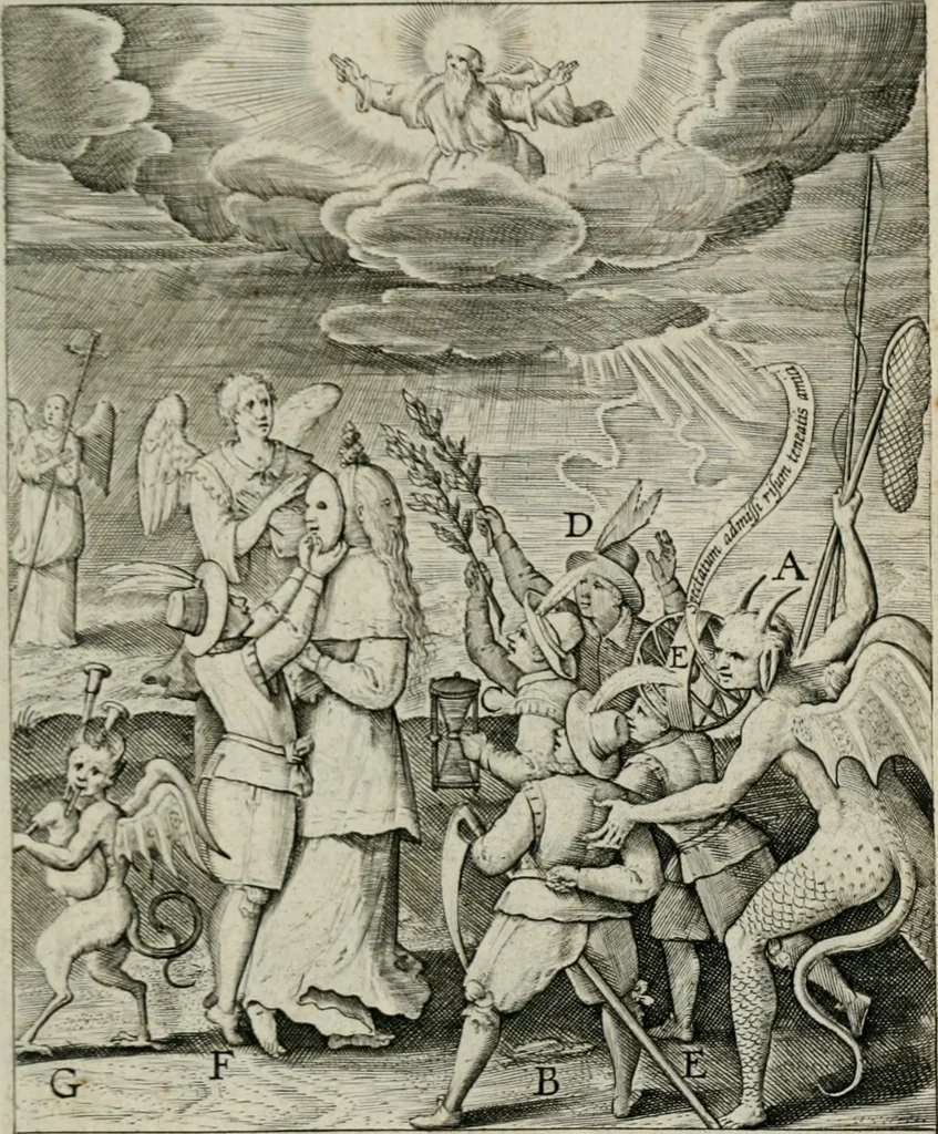 An illustration from Typus occasionis : in quo receptae commoda, neglectae verò incommoda, personato schemate proponuntur, 1603, leaf 18