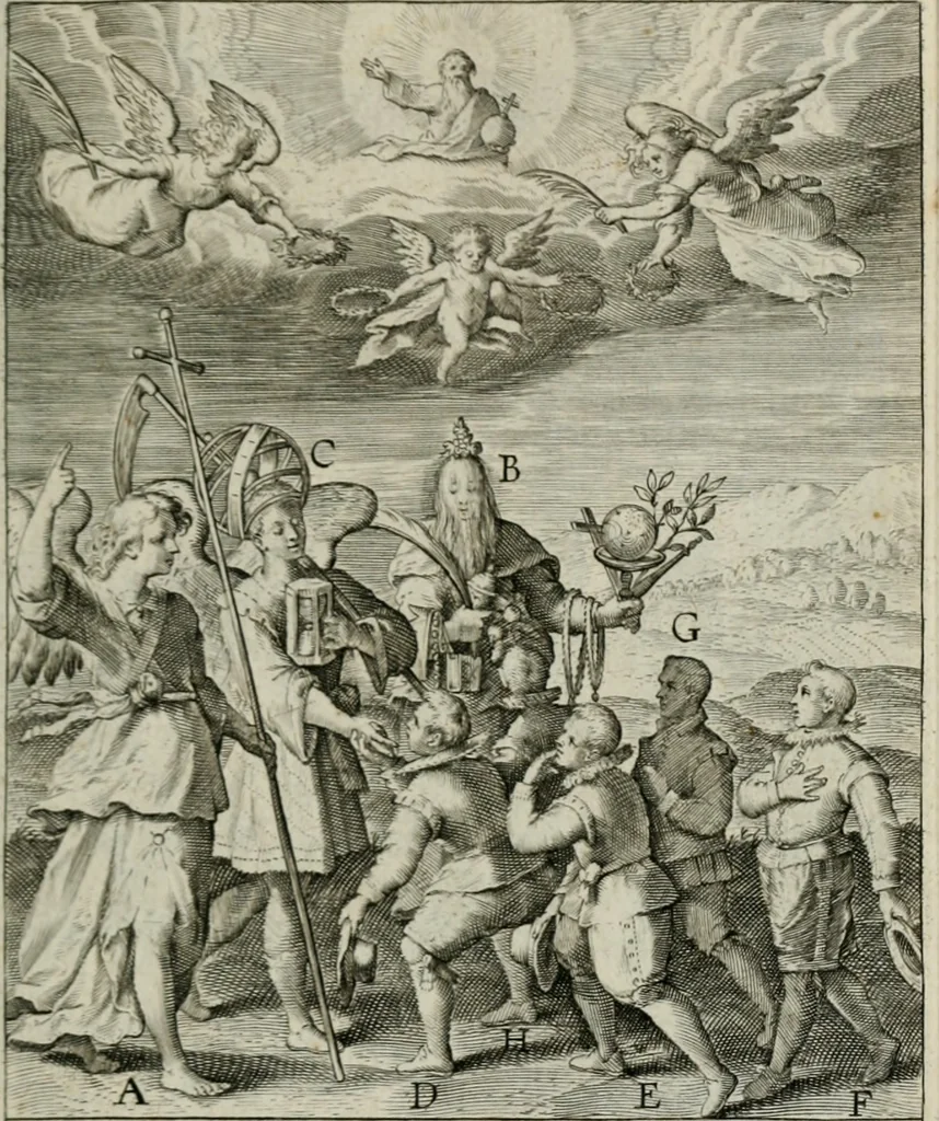 An illustration from Typus occasionis : in quo receptae commoda, neglectae verò incommoda, personato schemate proponuntur, 1603, leaf 20