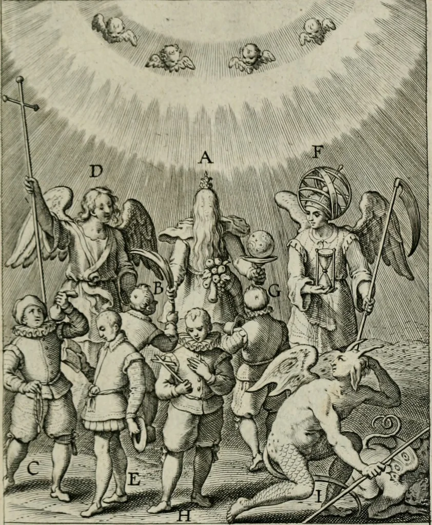 An illustration from Typus occasionis : in quo receptae commoda, neglectae verò incommoda, personato schemate proponuntur, 1603, leaf 22