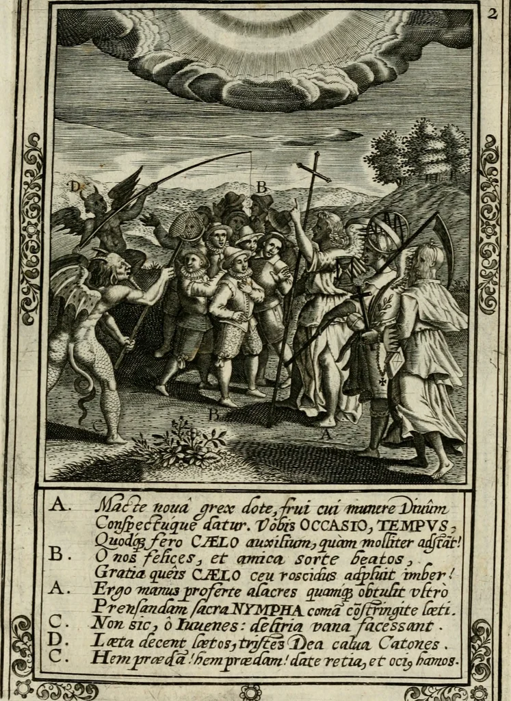 An illustration from Typvs occasionis : in qvo receptae commoda, neglectæ vero incommoda, personato schemate proponvntvr. Non sine privilegio, 1600, leaf 12