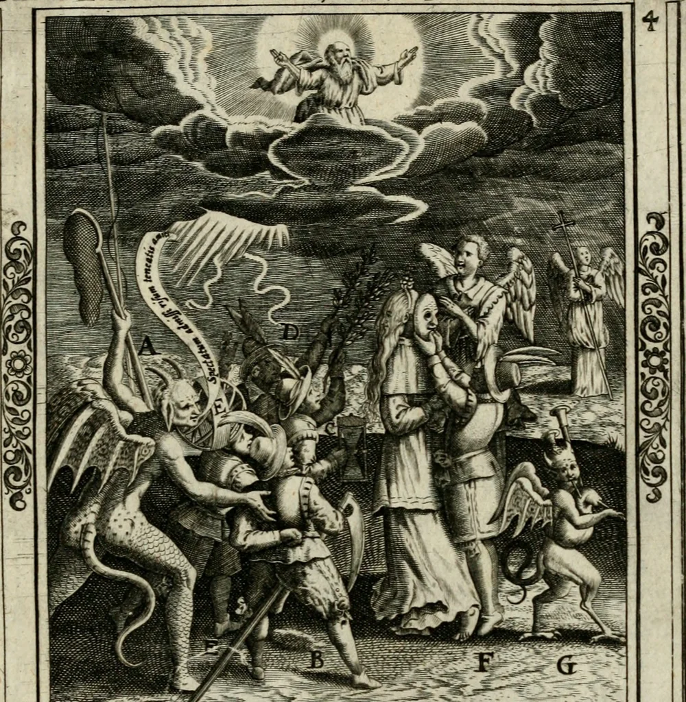 An illustration from Typvs occasionis : in qvo receptae commoda, neglectæ vero incommoda, personato schemate proponvntvr. Non sine privilegio, 1600, leaf 16