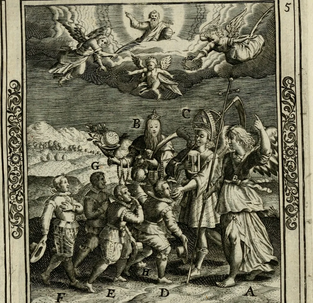 An illustration from Typvs occasionis : in qvo receptae commoda, neglectæ vero incommoda, personato schemate proponvntvr. Non sine privilegio, 1600, leaf 18