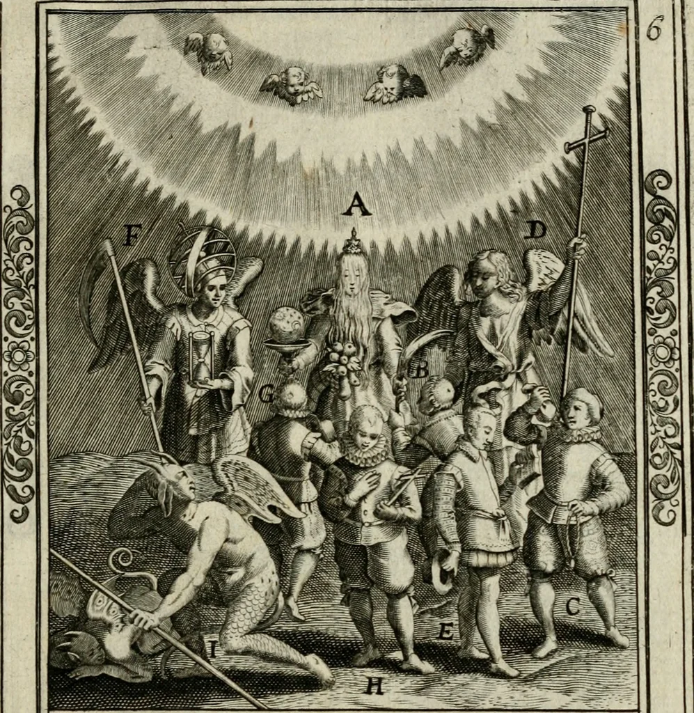 An illustration from Typvs occasionis : in qvo receptae commoda, neglectæ vero incommoda, personato schemate proponvntvr. Non sine privilegio, 1600, leaf 20