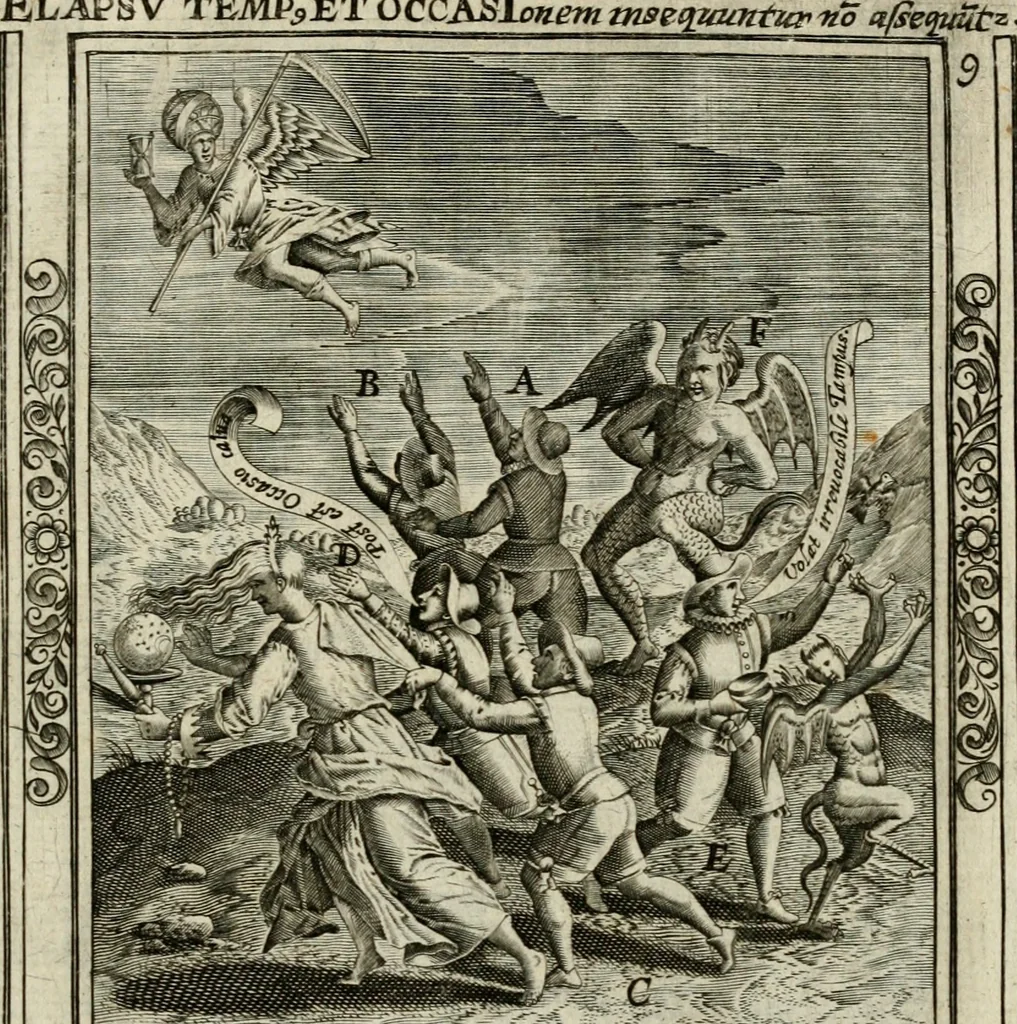 An illustration from Typvs occasionis : in qvo receptae commoda, neglectæ vero incommoda, personato schemate proponvntvr. Non sine privilegio, 1600, leaf 26
