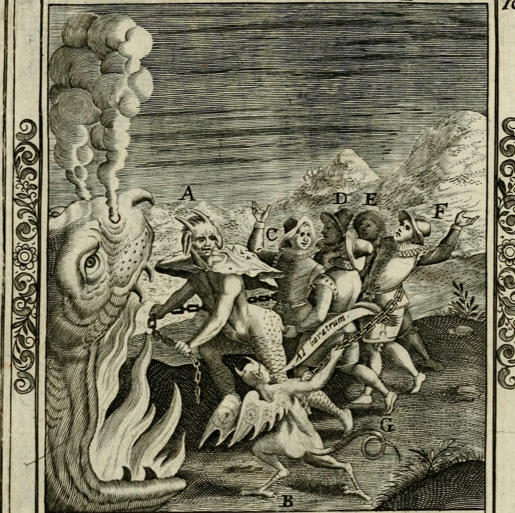 An illustration from Typvs occasionis : in qvo receptae commoda, neglectæ vero incommoda, personato schemate proponvntvr. Non sine privilegio, 1600, leaf 28