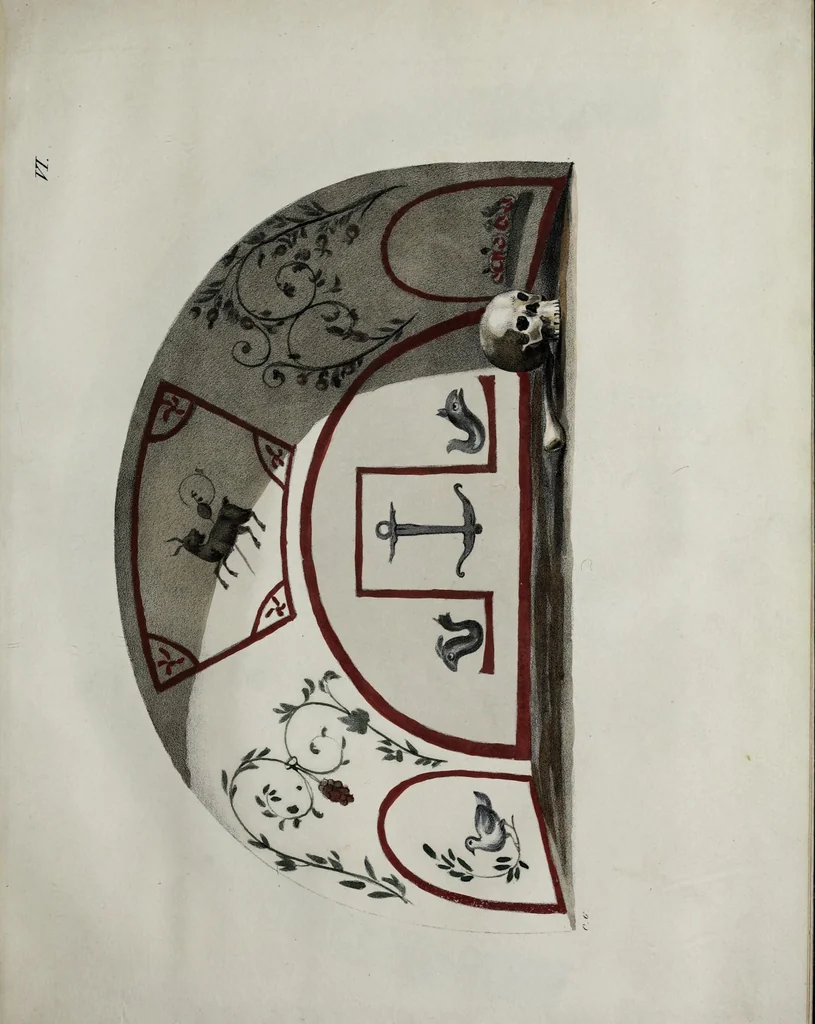 An illustration from Über die ältesten christlichen Begräbnissstätten und besonders die Katakomben zu Neapel mit ihren Wandgemälden : Ein Beitrag zur christlichen Alterthumskunde, 1839, leaf 151