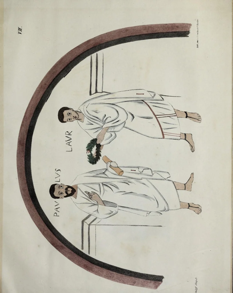 An illustration from Über die ältesten christlichen Begräbnissstätten und besonders die Katakomben zu Neapel mit ihren Wandgemälden : Ein Beitrag zur christlichen Alterthumskunde, 1839, leaf 153